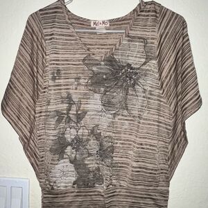 Brown Striped Floral Top